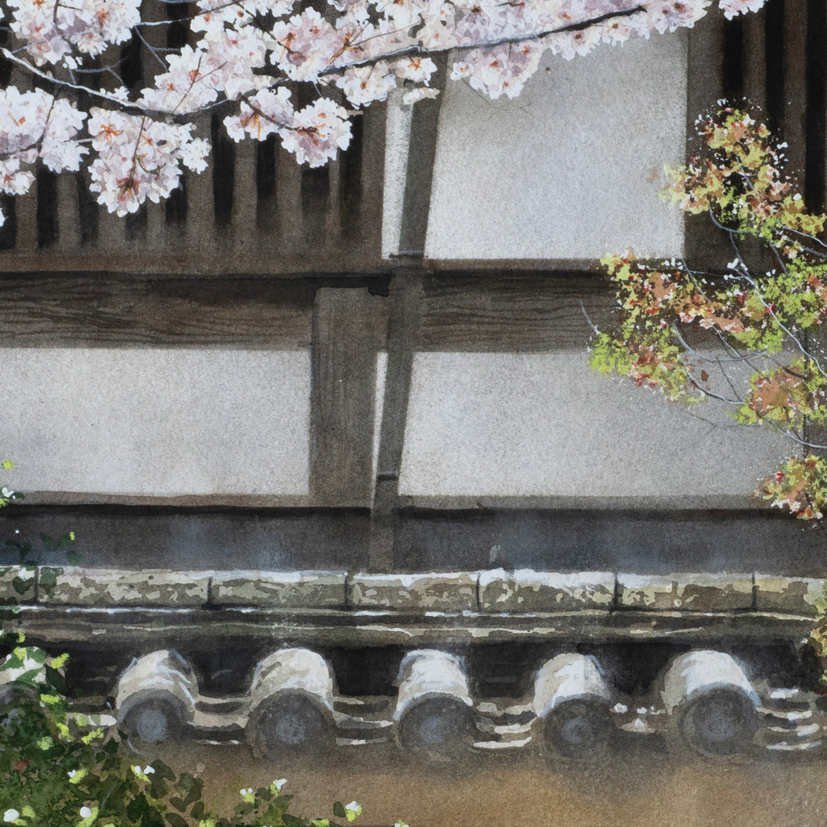 瓦屋根と桜