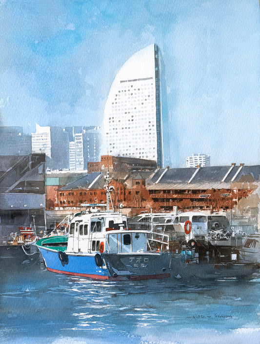 横浜港と赤レンガ倉庫の遠景